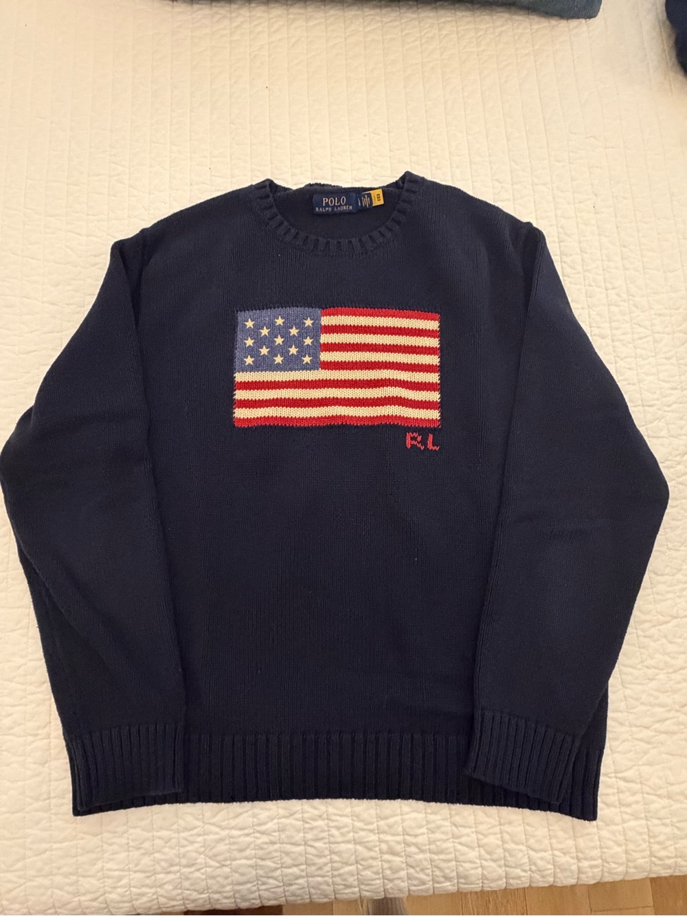 Ralph Lauren Navy Crewneck Sweater with Flag Motif